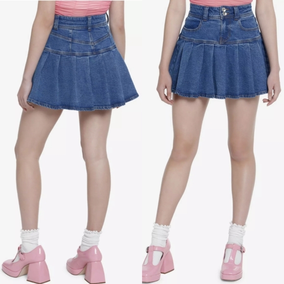 Preppy-Goth Denim Tennis Mini Skirt Pleated Pockets Size Medium - Picture 1 of 13